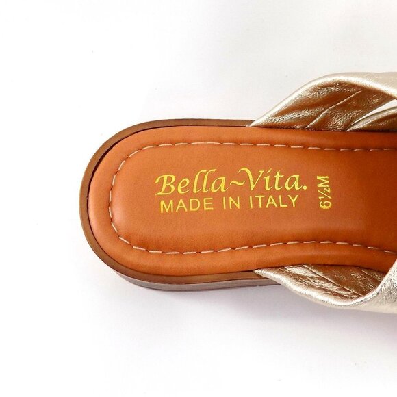 Bella Vita Wedge Slide Sandals Size 6.5 Gold Champagne Soft Nappa Leather Italy - Picture 9 of 9
